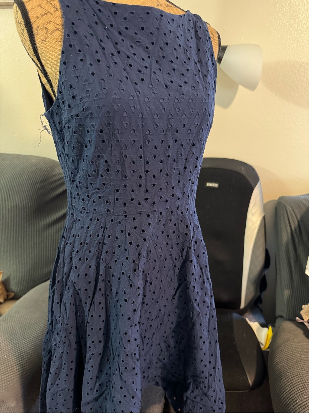 BB Dakota Navy Eyelet Midi Dress